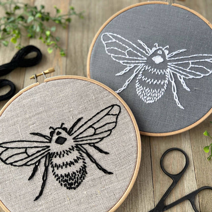 Bee Embroidery Kit: Grey/White